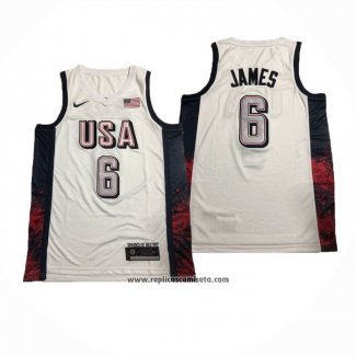 Camiseta USA 2024 LeBron James #6 Blanco