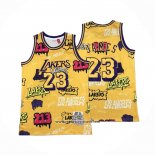 Camiseta Los Angeles Lakers LeBron James #23 Slap Sticker Mitchell & Ness 2018-19 Amarillo