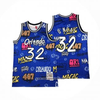 Camiseta Orlando Magic Shaquille O'Neal #32 Slap Sticker Mitchell & Ness 1994-95 Azul