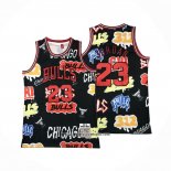 Camiseta Chicago Bulls Michael Jordan #23 Slap Sticker Mitchell & Ness 1997-98 Negro