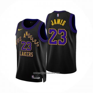 Camiseta Los Angeles Lakers Lebron James #23 Ciudad 2023-24 Negro