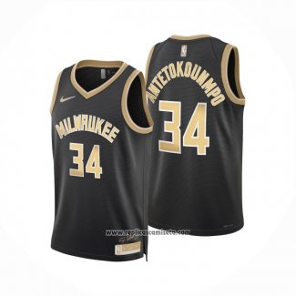 Camiseta Milwaukee Bucks Giannis Antetokounmpo #34 Select Series Oro Negro