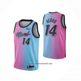 Camiseta Miami Heat Tyler Herro #14 Ciudad 2020-21 Azul Rosa