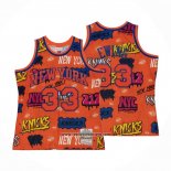Camiseta New York Knicks Patrick Ewing #33 Slap Sticker Mitchell & Ness 1991-92 Naranja