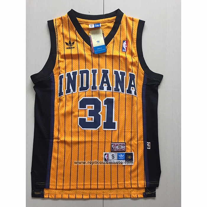 Camiseta Indiana Pacers Reggie Miller #31 Retro Amarillo